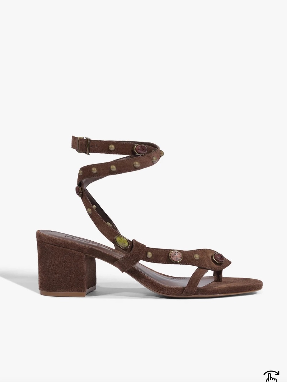 SCHUTZ Cleo Brown Suede Studded Wrap-Heel Sandal